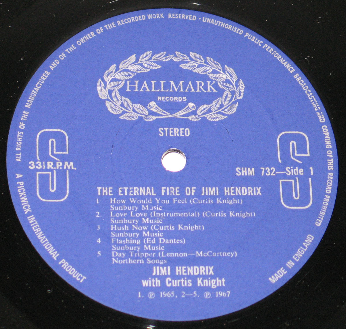 Enlarged High Resolution Photo of the Record's Blue "Hallmark Records" Label   